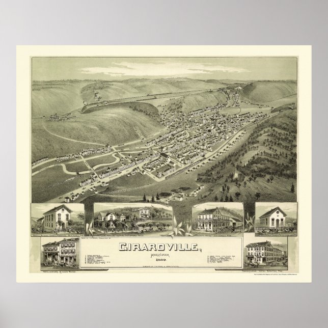 Póster Girardville, mapa panorámico de la Autoridad Pales (Frente)