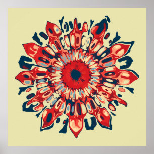 Póster Girasol abstracto - azul rojo + tu fondo.