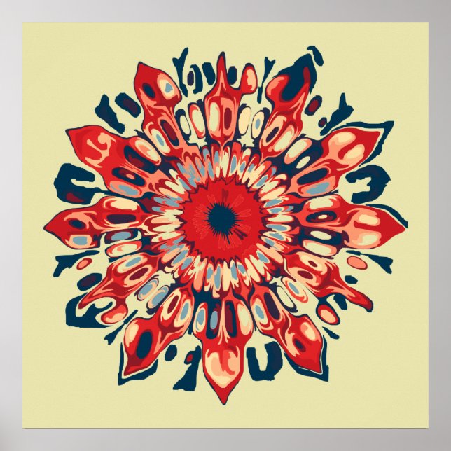 Póster Girasol abstracto - azul rojo + tu fondo. (Frente)