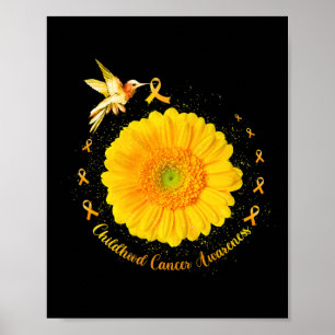 Póster Girasol Amarillo Colibrí Conciencia del Cáncer Inf