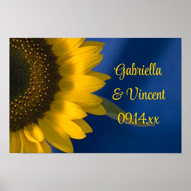 Póster Girasol amarillo en Boda azul (Frente)
