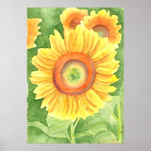 Póster Girasol amarillo en el campo (Frente)