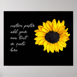 Póster girasol amarillo en negro agrega tu propio texto