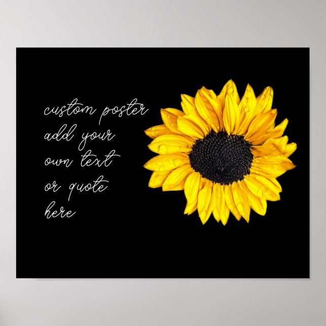 Póster girasol amarillo en negro agrega tu propio texto (Frente)