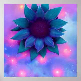 Póster Girasol azul morado Verde azulado