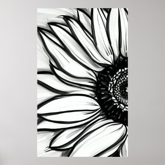 Póster Girasol blanco y negro