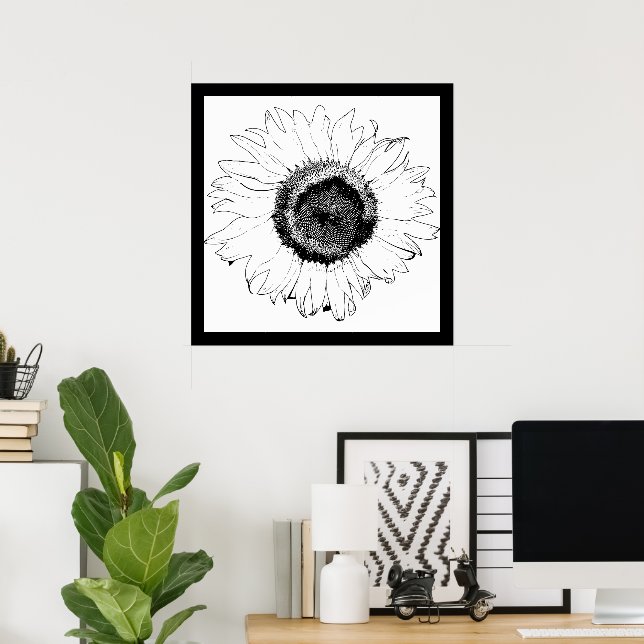 Póster Girasol blanco y negro (Oficina en casa)