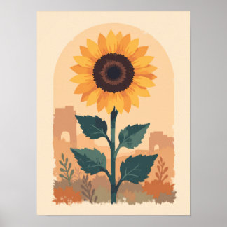 Póster Girasol Boho minimalista