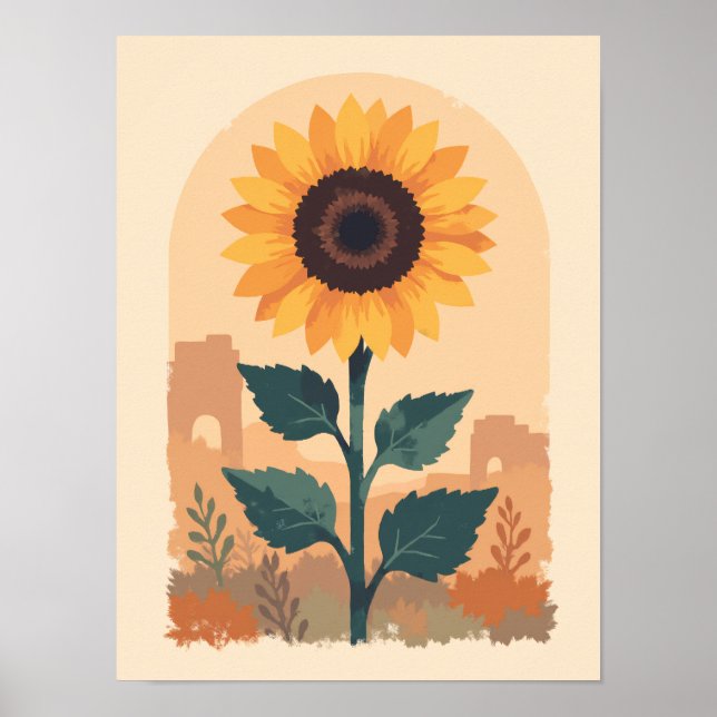Póster Girasol Boho minimalista (Frente)