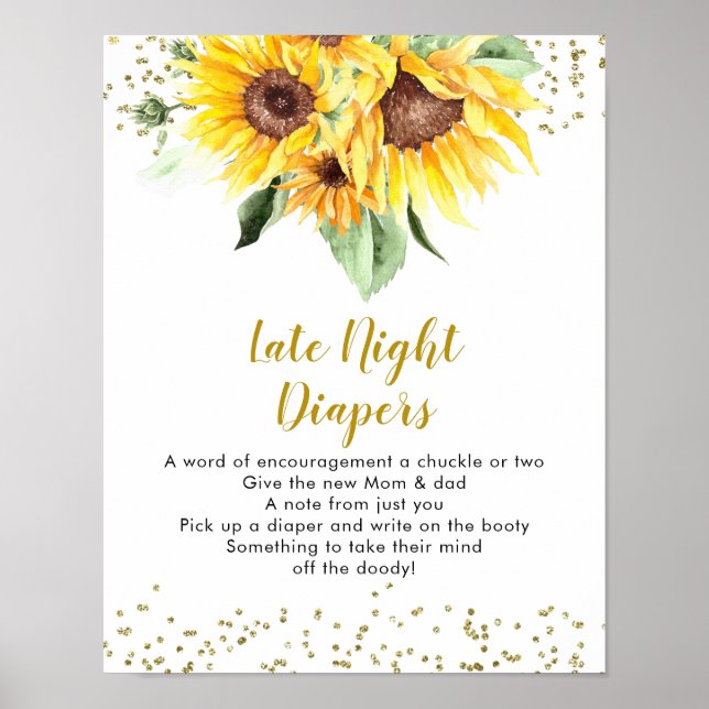 Póster Girasol camino Baby Shower Late Night Diaper (Frente)