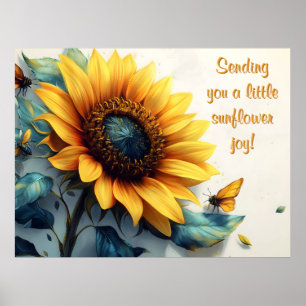 Póster Girasol con mariposas con Personalizable Textos