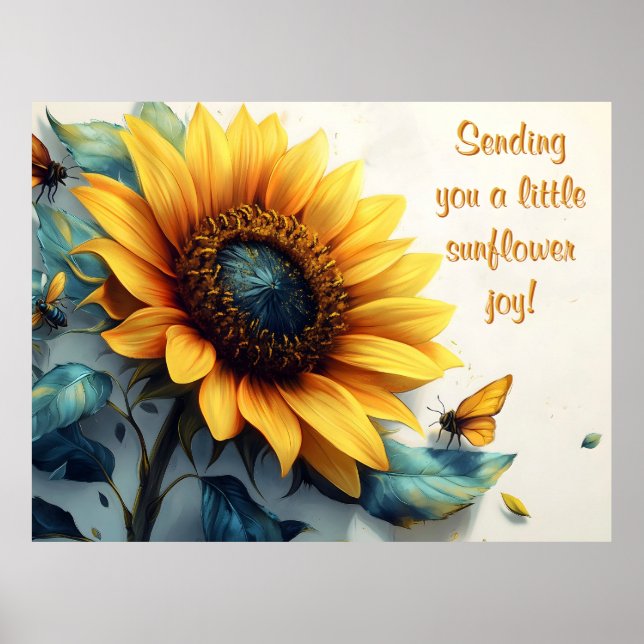 Póster Girasol con Mariposas con Texto Personalizable (Frente)