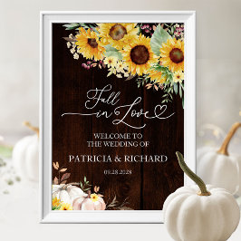 Póster Girasol de calabaza de boda de otoño da la bienven