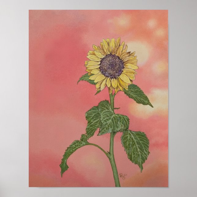 Póster Girasol de la puesta de sol (Frente)