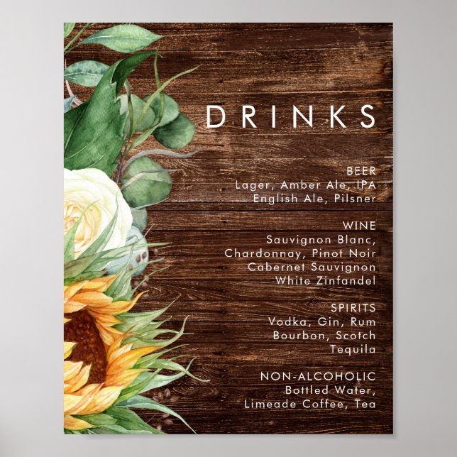 Póster Girasol de país en negrita | Bebidas Bodas de made (Frente)