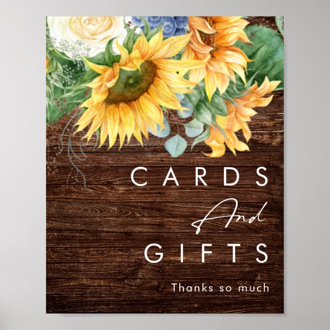 Póster Girasol de país en negrita | Tarjetas de madera y  (Frente)