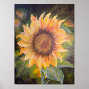 Póster Girasol de pintura acrílica