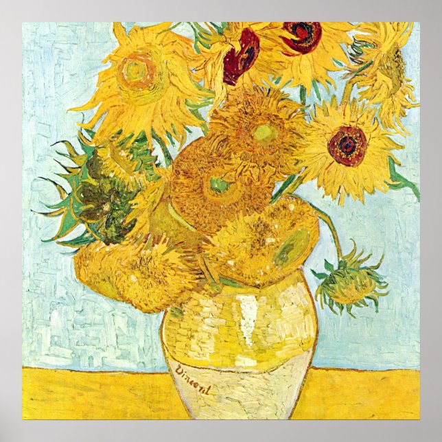 Póster girasol de Vincent Van Gogh, p impresionista post (Frente)