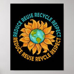 Póster Girasol Día de la Tierra Reducir Reutilizar Recicl