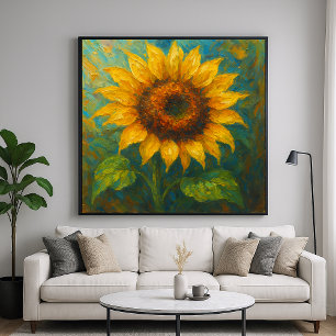 Póster Girasol dorado - Impasto pintar el estilo Art