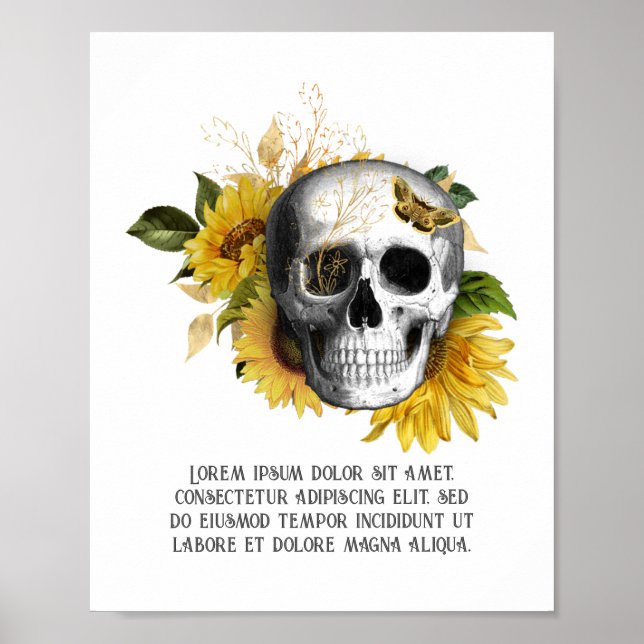 Póster Girasol esquelético gótico (Frente)