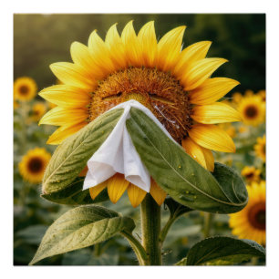 Póster Girasol estornudando en un pañuelo