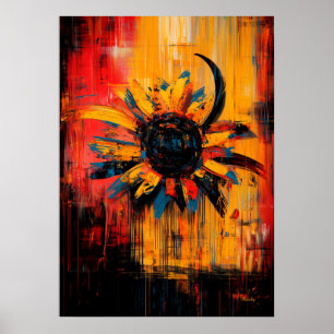 Póster Girasol expresionista contemporáneo de floración r