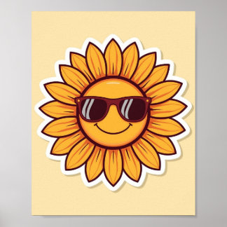 Póster Girasol genial con gafas de sol