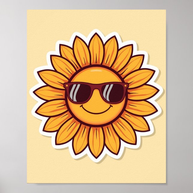 Póster Girasol genial con gafas de sol (Frente)