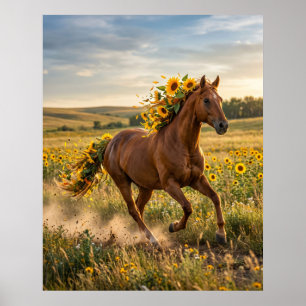 Póster Girasol Horse Prairie Run