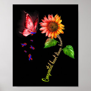 Póster Girasol Mariposa Conciencia de Cardiopatía Congéni