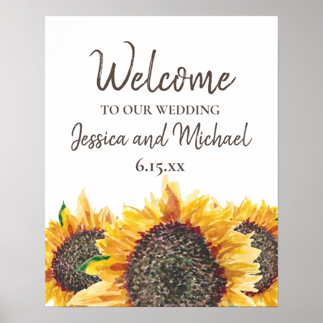 Póster Girasol Marrón Amarillo Blanco Boho Bienvenida Bod (Frente)