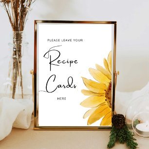 Póster Girasol minimalista deja tu tarjeta de receta aquí