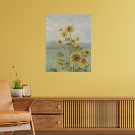 Póster Girasol moderno Imagen en acuarela y personalizabl