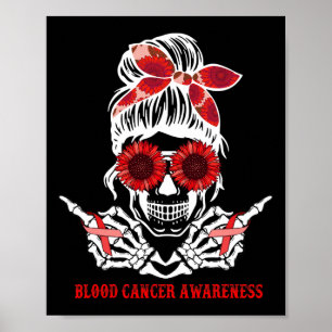 Póster Girasol Moño Desordenado Calavera Cinta Roja Cánce