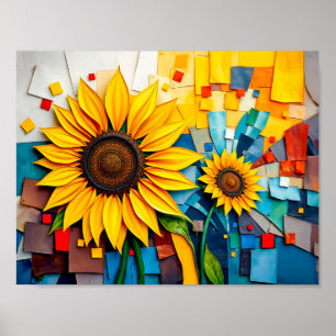 Póster Girasol Radiante en Estilo Abstracto Moderno