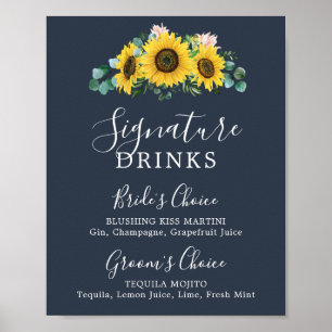 Póster Girasol ruso   Rótulo de bebidas con firma naval