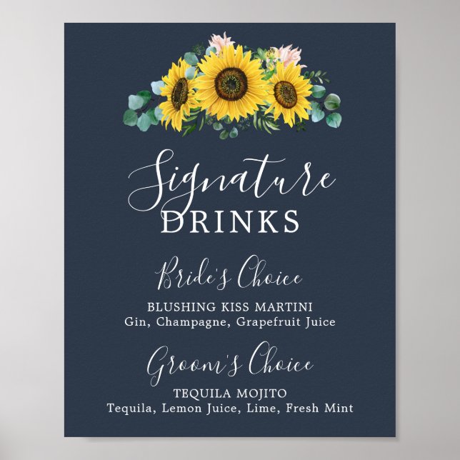 Póster Girasol ruso | Rótulo de bebidas con firma naval (Frente)