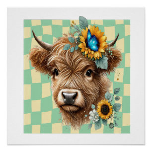 Póster Girasol Vaca Png, Linda Vaca de las Tierras Altas