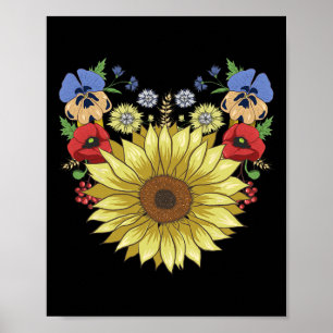 Póster Girasol y amapolas divertido floral Ucrania Ukrain