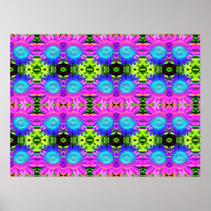 Póster Girasoles abstractos azules, flores de mandala