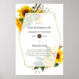 Póster Girasoles acuarela Bienvenida de boda rústica