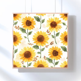 Póster Girasoles Amarillos Acuarela Floral Caprichoso