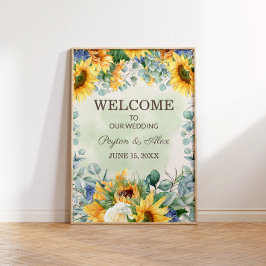 Póster Girasoles Amarillos Hojas de Eucalipto Verdes Boda