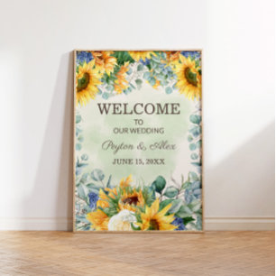 Póster Girasoles Amarillos Hojas de Eucalipto Verdes Boda