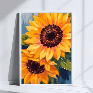 Póster Girasoles Amarillos   Pintura Floral Acuarela