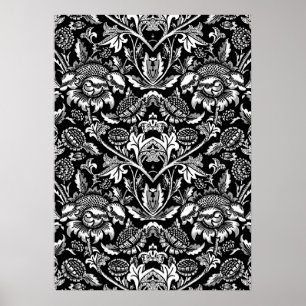Póster Girasoles de Art Nouveau, Black, White y Grey Post