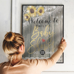 Póster Girasoles de Madera Rústica Bienvenida a Baby Show