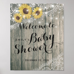 Póster Girasoles de Madera Rústica Encaje Bienvenida en B
