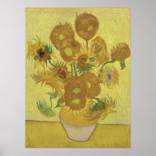 Póster Girasoles de Van Gogh - Amarillo vibrante sobre am